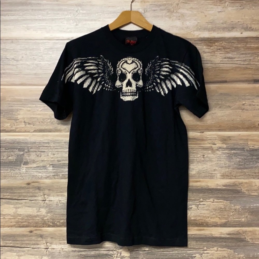 Folter Men's Winged Skull Black Short Sleeve Tee NWT G2
